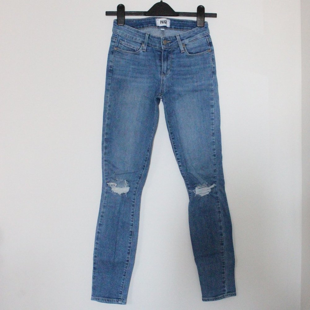 PAIGE Light-Wash Mid-Rise Destructed Skinny Jeans